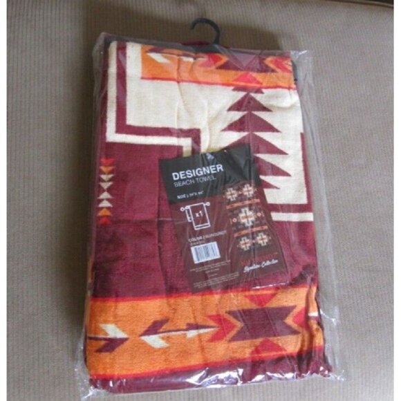New Burgundy Red Oversized Southwest Bath Beach Pool Gift Towel Aztec Navajo Art - Picture 2 of 2